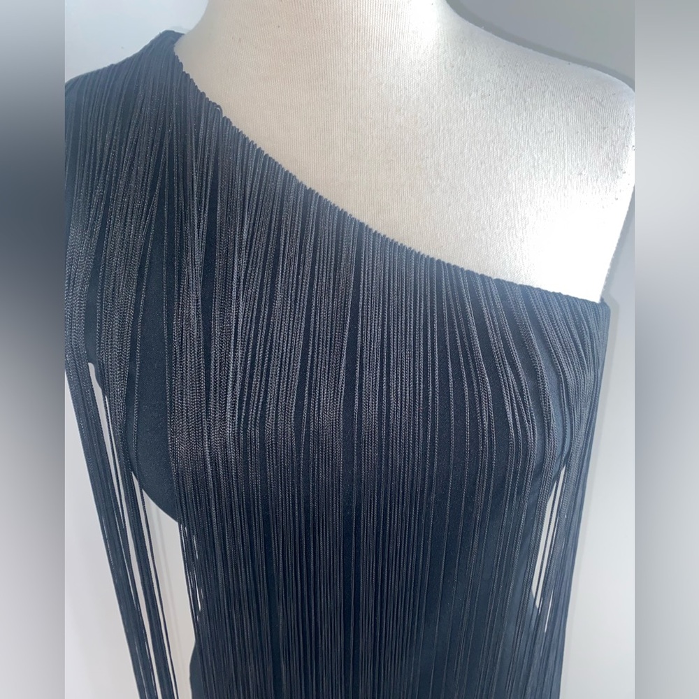 H&M Black One-Shoulder Front Fringe Top - Size S - NEW - Picture 7 of 10